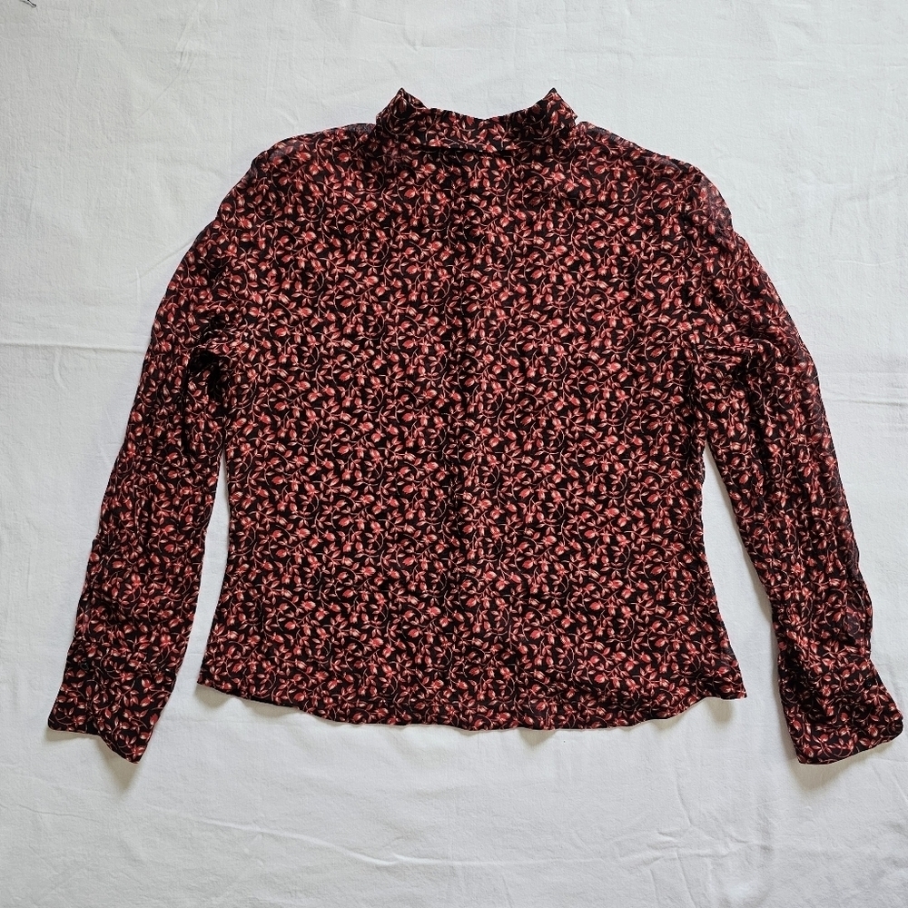 INC International Concepts silk mesh sheer floral office button-down shirt Sz 12 - Picture 3 of 5